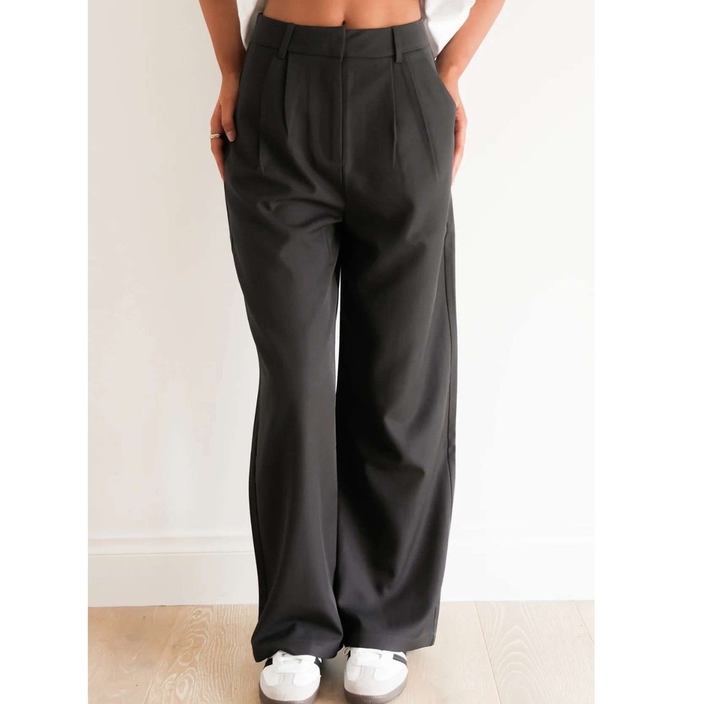 Abercrombie & Fitch Sloane Tailored Wide Leg Pants Black Pleated High Rise 26/2L